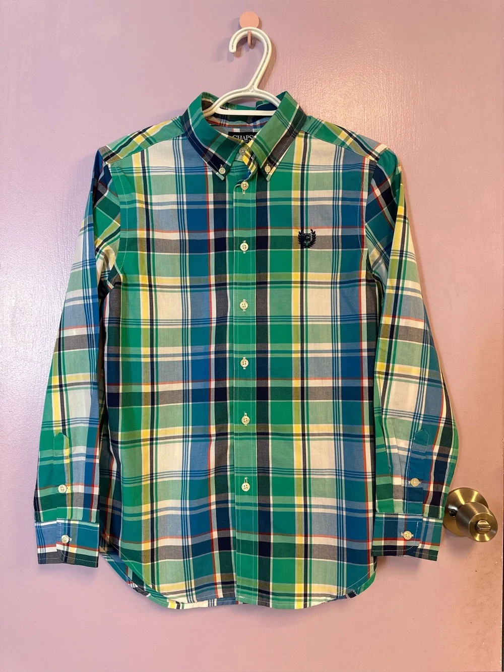 New Boy’s Chaps Plaid Button-down Ling-sleeve Shirt Size L(14-16)